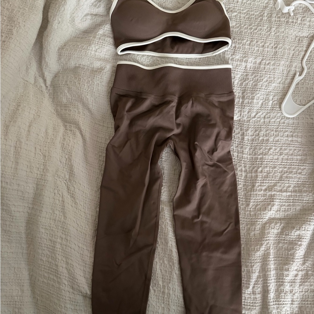 Brown and White Activewear Set